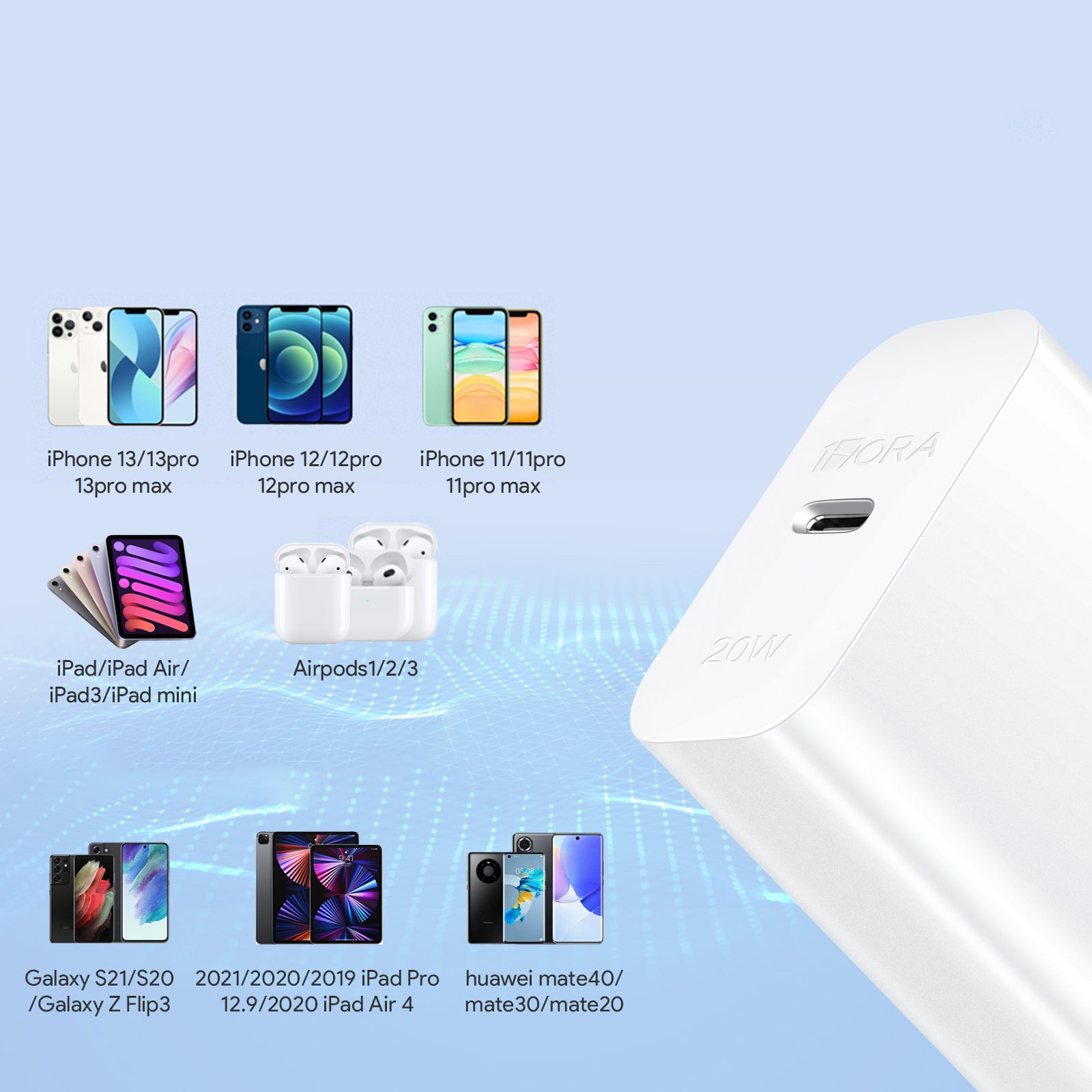 1Hora 20W Type C Charger with Lighting GAR154 Cable