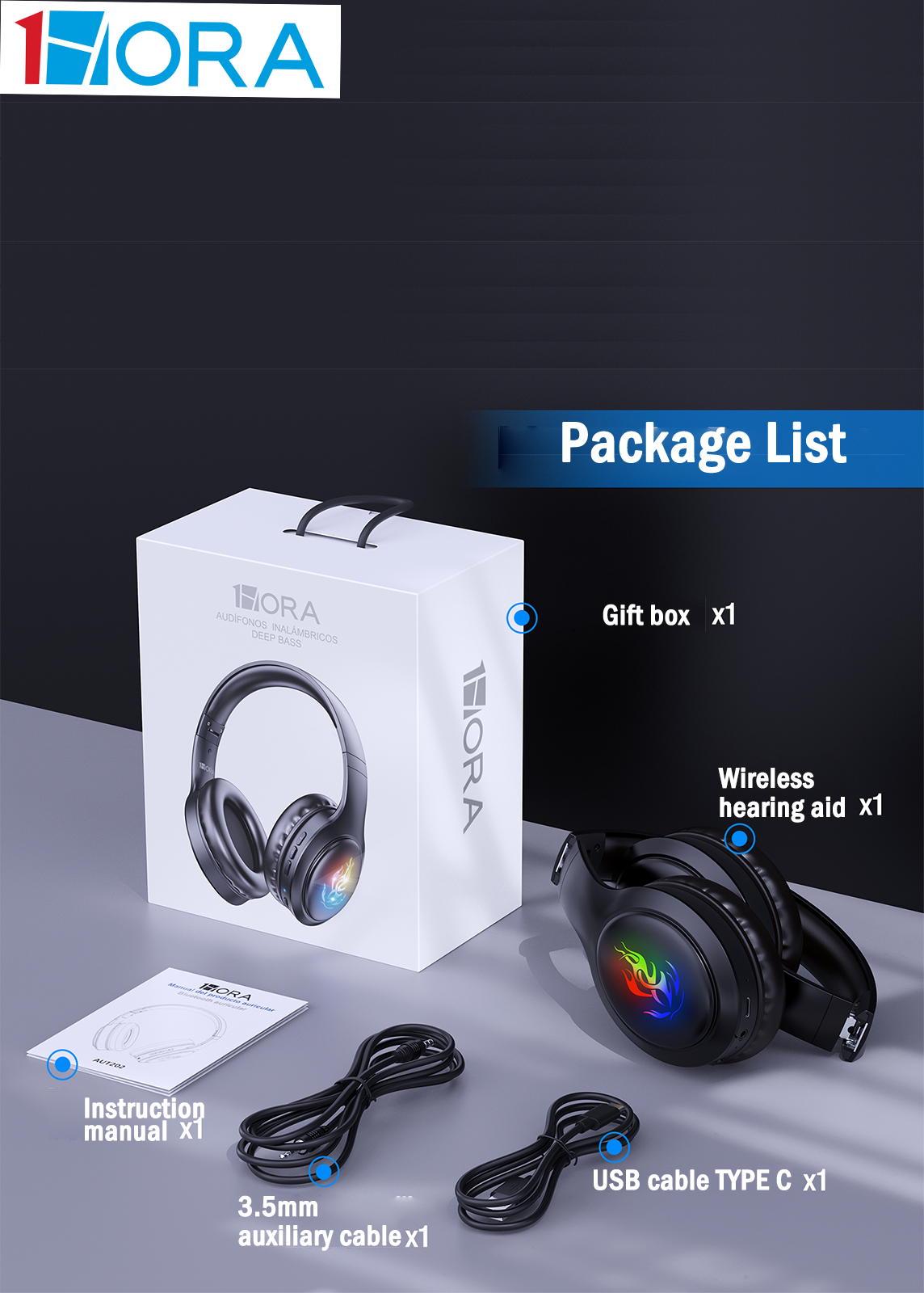1Hora Bluetooth Headband Gamer Audiophones AUT202